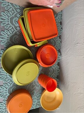 Tupperware Orange and Olive Green Mixed Storage Containers